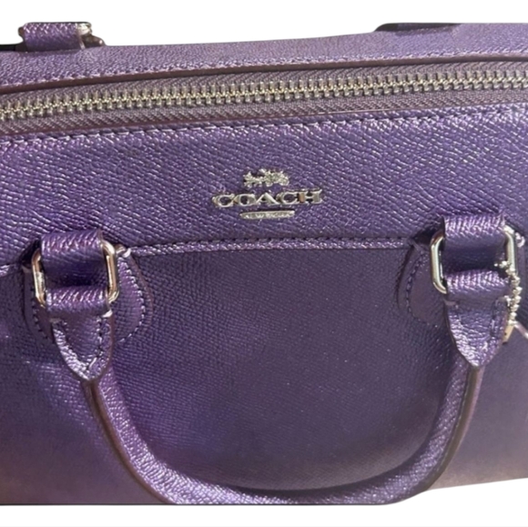 Coach Bennett Satchelin Small, Crossgrain Leather-Purple with Crossbody Strap - Picture 6 of 8